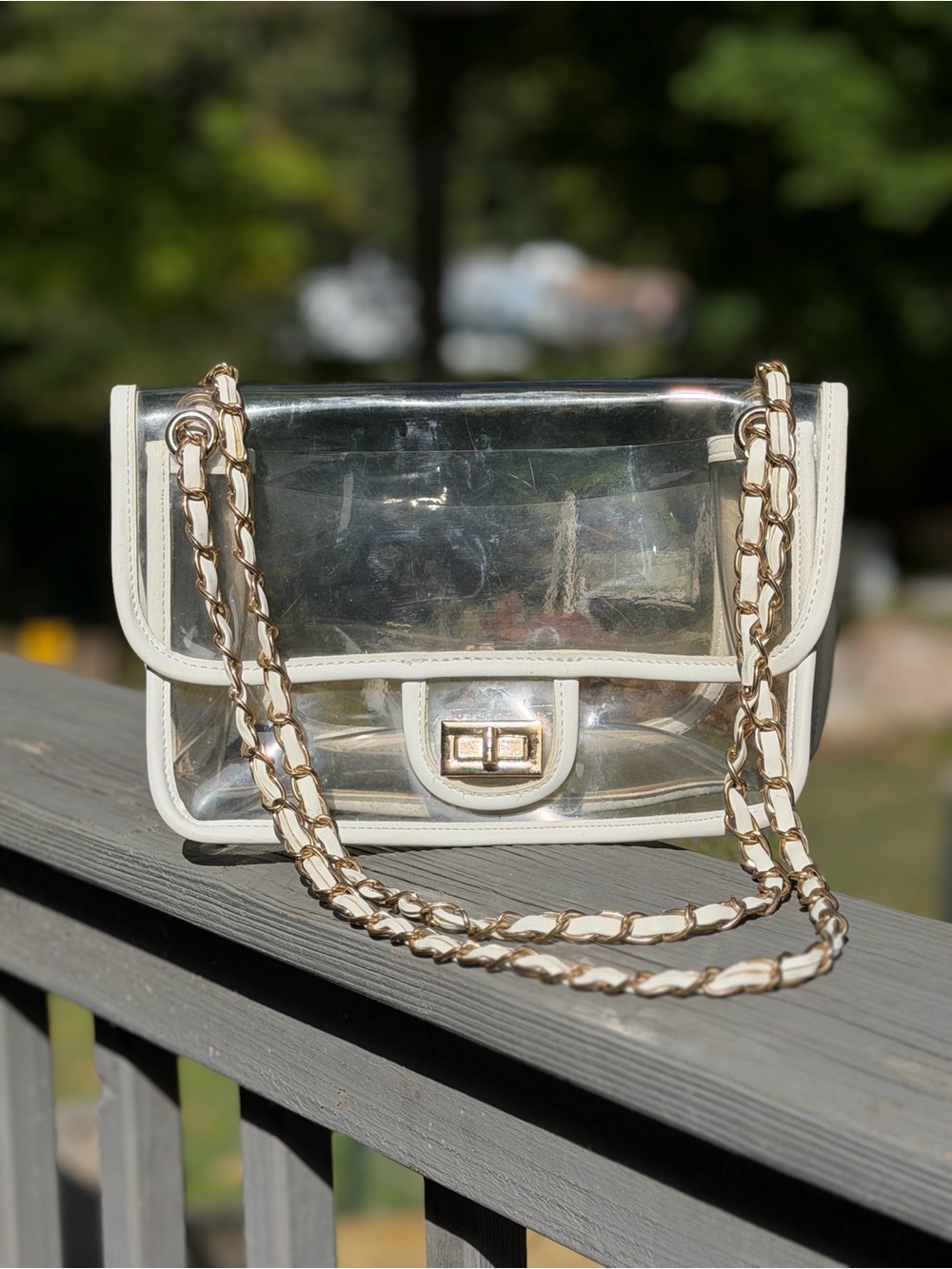 Clear White Chain-Handle Crossbody Bag